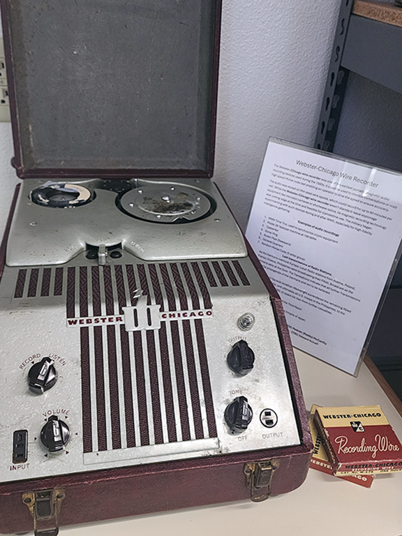 A 1940s-era wire recording machine, donated by Paddy McCarthy and restored by Ed Schaff