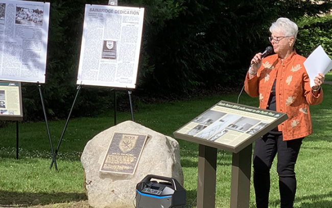 Penny Tardone Rededicating the NCVA Plaque at Fort Ward